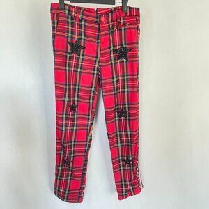 HISTORY REPEATS Red Plaid Pants Black Beaded Stars  Red White & Blue Side Stripe